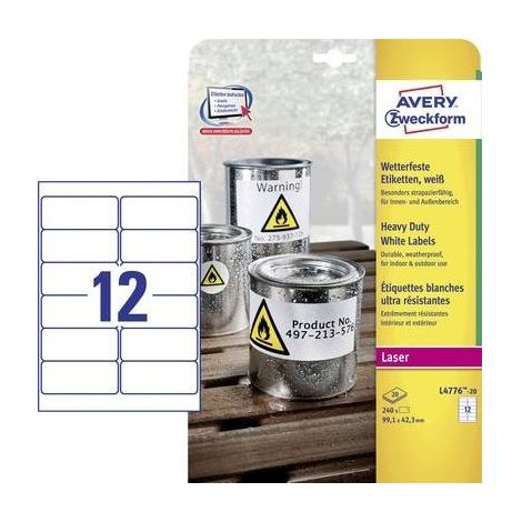 Avery-Zweckform L4776-20 Etichetta a pellicola 99.1 x 42.3 mm Pellicola in poliestere Bianco 240 pz. A tenuta permanent (1/5)