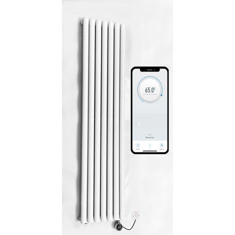 WiFi Smart Electric Radiator Oval Tube Single Panel Vertical Tall 1800mm H x 480mm W Column Radiator - White (1/3)