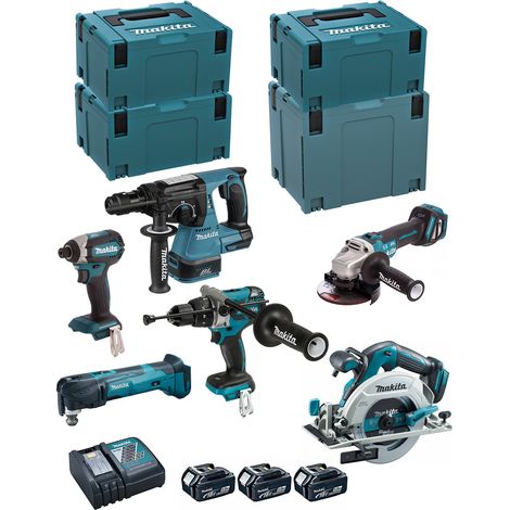 MAKITA Kit DLX6085TJ (DHR243 + DHP481 + DTD153 + DHS680 + DGA513 + DTM51 + 3 x 5,0 Ah + DC18RC + 3 x MAKPAC 3 + MAKPAC 4) (1/9)
