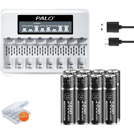 PALO 1,5V AA Lithium-Akku, 3400 mWh Kapazität, Schnellladefunktion mit Ladegerät (1/2)
