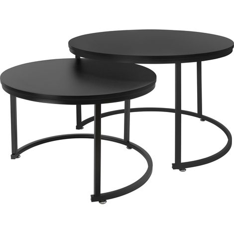 ML-Design Couchtisch 2er Set rund Ø59x40cm/Ø74x48cm, Schwarz matt MDF-Platte, Schwarze Metallrahmen, Beistelltisch-Set, Satztische in 2 Größen, 2 teilig Wohnzimmertische, Sofatische Kaffeetische Set