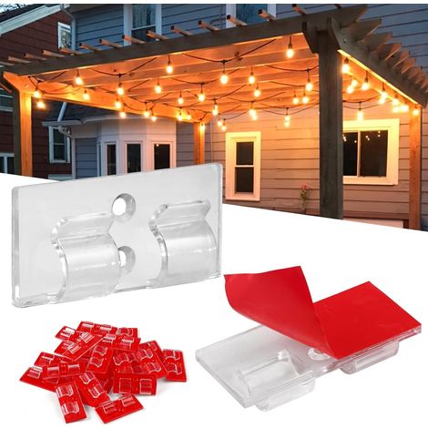25 Pièces Attache Cable Adhesif Clips Cable Crochet Mural Exterieur Accroche pour Guirlande Lumineuse, Petits Supports de Câbles Autocollants Transparents Fixation pour Câbles Murale Bureau (1/5)