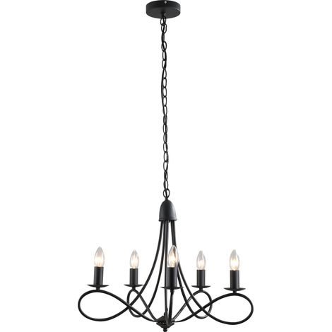 Lustre de plafond de style rustique, en acier tressé noir, avec 5 bougeoirs réglables et pliables Ф58 x 45cm