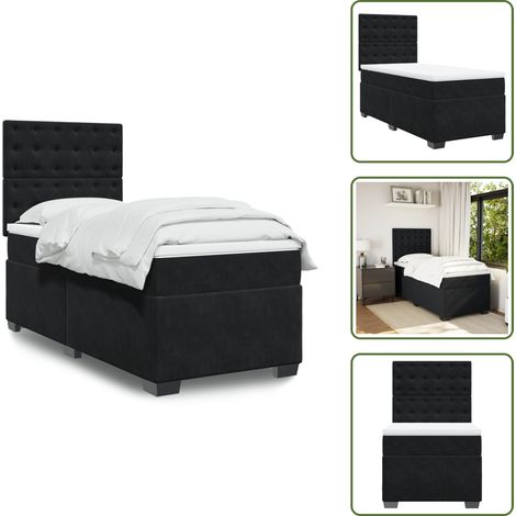 Taschenfederkern - vidaXL Boxspringbett mit Matratze Schwarz 80x200 cm Samt - Kopfteil (1/5)
