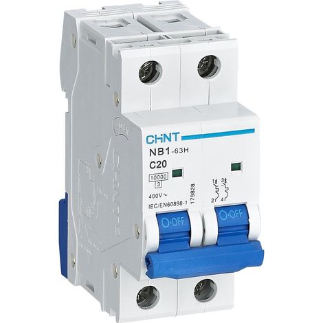 Interruptor magnetotérmico chint nb1-63h/c20 2p 20a curva c - 179828