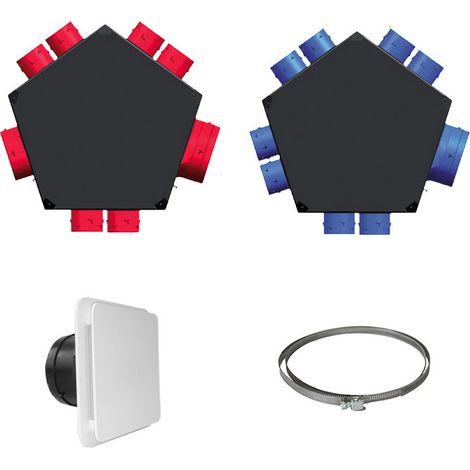 Unelvent – Kit accessoires réseau VMC DF 600062 – Plénum d’insufflation avec 8 piquages 125mm – 12 bouches BDO 80 – Colliers CX 125 (1/2)