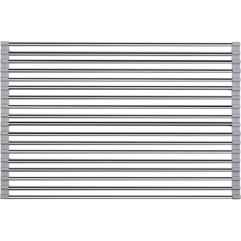 Stainless steel over-the-sink dish drainer, draining mat, foldable, kitchen organizer for dish towels, fruits, and vegetables (1/4)