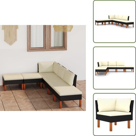 Salon de jardin 6 pcs avec coussins Résine tressée Noir - Salon De Jardin - Mobilier De Jardin - Set De Salon De Jardin - Canapé De Jardin - Résine Tressée (1/5)