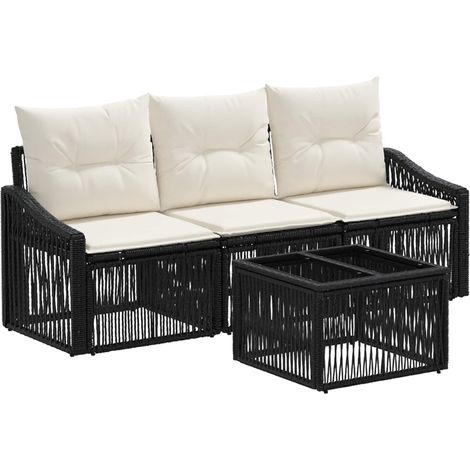 vidaXL Garden Sofa Set 4 pcs Black Poly Rattan