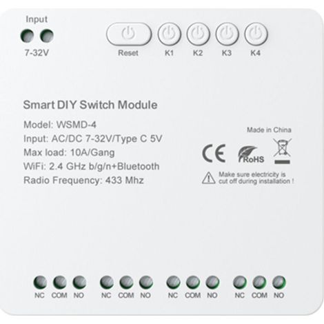 Module de commutation intelligent WiFi Tuya, compact, pour la programmation horaire à domicile, commande vocale, application sans fil et télécommande. Module de commutation à 4 canaux compatible avec (1/5)