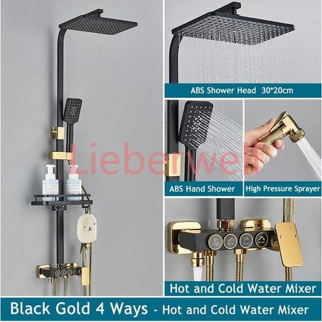12 Inch LIEBERWELL Chrome Thermostatic Shower Set, Square Rain Shower Head, Brass Hot & Cold Bathroom Mixer, Adjustable Height (1/5)
