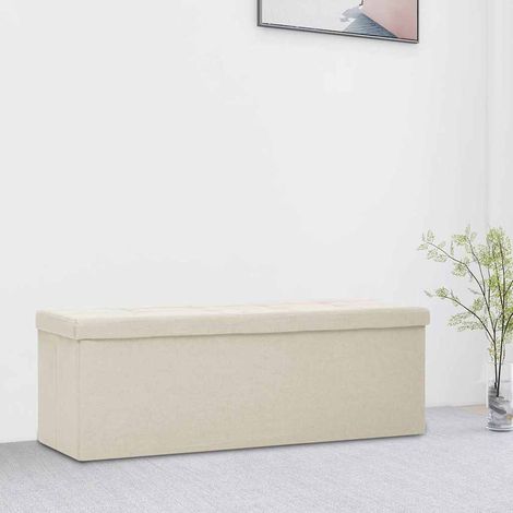 vidaXL Banco de almacenamiento plegable lino sintético crema blanco (1/5)