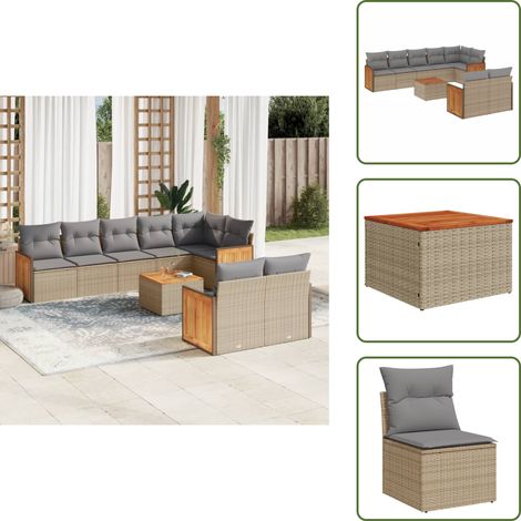 Tavolo da giardino - vidaXL Set Divano da Giardino 9 pz con Cuscini Beige in Polyrattan - Rattan PE