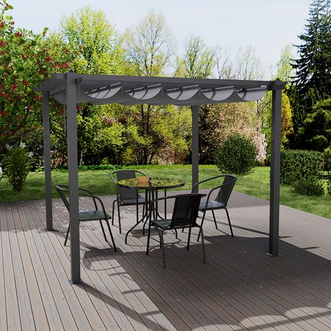 3x3M Black Outdoor Aluminum Patio Pergola with Light Grey Canopy (1/5)