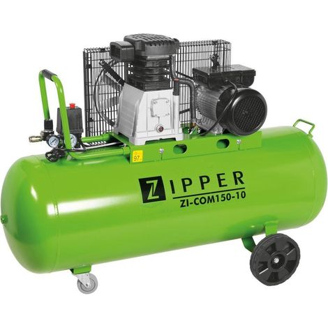 Zipper – Compresseur à entraînement par courroie 230V 150L – Débit 356L/min – Pression max 10 bars – Niveau sonore 97 dB – ZICOM15010