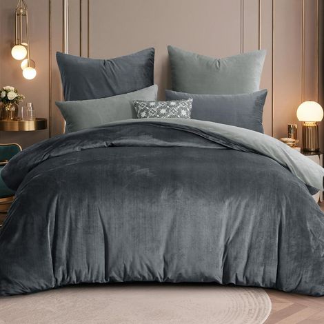 Bettwäsche-Set 200x200 Flanell Grau Wendebettwäsche 3-teilig mit Reißverschluss