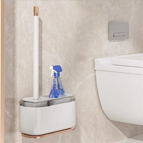 Brosse de toilette, Brosse WC avec manche, brosse de toilettes murale - 19,7×9,7 cm - blanc,Accessoire de salle de bain (1/4)