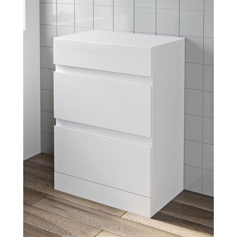 Countertop Vanity Unit Floor Standing Bathroom Furniture Soft Close White Gloss 600mm Drawer Unit