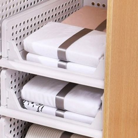 Panier de rangement pliable pour armoire, avec séparateurs à plusieurs niveaux, étagère à tiroirs empilable, pour organiser vos vêtements, 33 x 43 x 14 cm / 13,0 x 16,9 x 5,5 pouces (1/3)