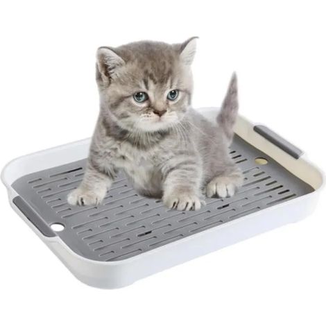 Bac à litière en filet pour chats et lapins, litière pour animaux, bac à litière pour hamster, monobloc, gris et blanc (1/4)
