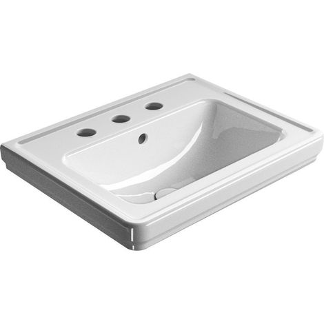 Lavabo en céramique CLASSIC 60x46cm, 3 trous de robinetterie, blanc ExtraGlaze (1/4)