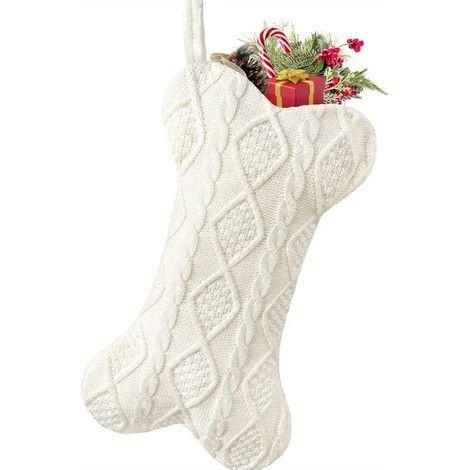 Weihnachtssocken in Knochenform mit Hundemotiv als Geschenk, Strickmuster (Weiß) (1/5)