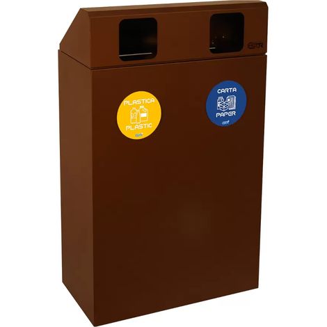 Bidone differenziata 2 scomparti 120 litri corten con copertura (1/5)