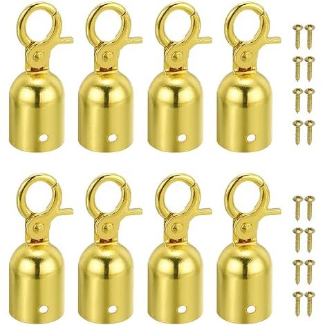 1.1"x3" Barrier Rope End, 8 Pack Barrier Rope End Caps with Carabiners for Crowd Control and Queue Separation, Gold (1/5)
