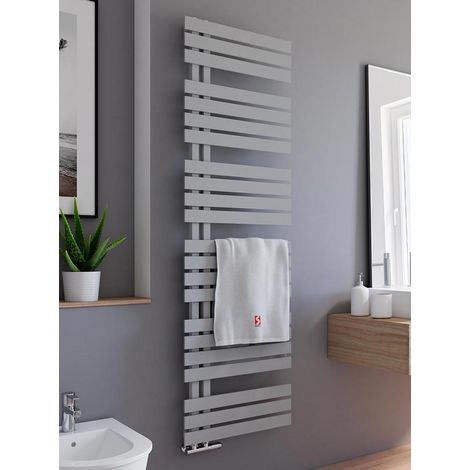 Schulte Badheizkörper Breda, flacher Designheizkörper mit seitlich versetztem Mittelanschluss, Stahl pulverbeschichtet in Reflex Grau, 169 x 50 cm (1/5)