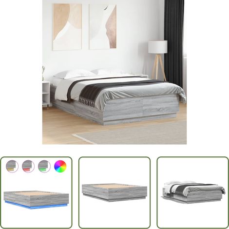 LED-Leuchten - Bettgestell mit LED Grau Sonoma 150x200 cm Holzwerkstoff (1/5)