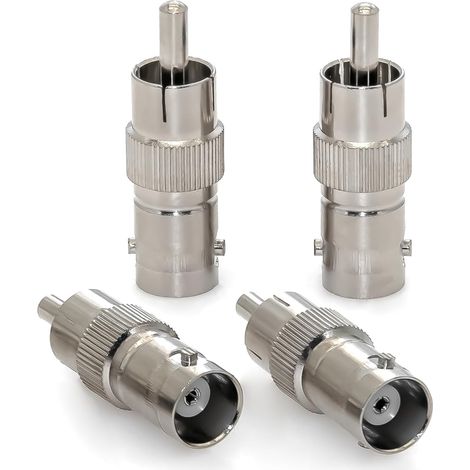 Lot de 4 connecteurs BNC femelle vers RCA mâle, coupleur BNC RCA adaptateur coaxial en cuivre pour moniteur de télévision/caméra de vidéosurveillance/systèmes DVR (1/5)