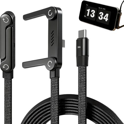 Câble USB-C de Charge Rapide 240W 2-en-1 avec Support Téléphone Pliable Invisible Intégré, Câble de charge USB-C,Câble Tressé 1,5 m pour Smartphones Tablettes et Appareils USB-C et Consoles de Jeux (1/5)
