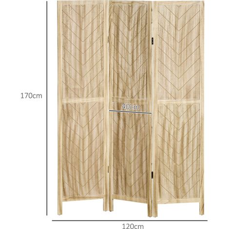 Paravent pliant bois à chevrons, 3 panneaux 120x170 cm, couleur bois naturel, idéal pour séparer l'espace avec style et une touche décorative tendance. (1/5)