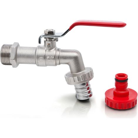 Válvula de bola Oligo con estrangulador de palanca de acero (DSt) con extremo de manguera y conector rápido, niquelado de 1"
