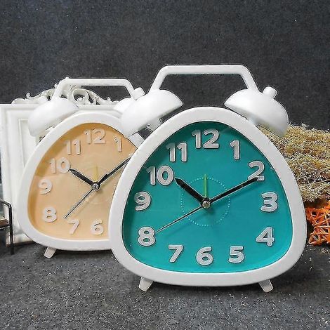 Réveil créatif et tendance, simple, pour étudiant, table de chevet, dortoir, avec clochette mignonne et confortable, petit cadeau pour camarades de classe et amis (couleur : vert et jaune) (1/5)
