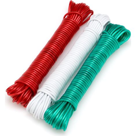 Lot De 3 Cordes À Linge, Acier Plastifié, Diamètre 2,6 Mm, Multicolore, 10 Mètres, Extérieur (1/4)