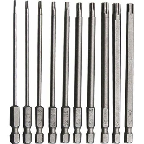 Embout Torx Long en Allié au Chrome Vanadium Visseuse Antirouille Jeu pour Tournevis Perceuse Electrique Machines 10 pcs 100mm Acier (1/5)