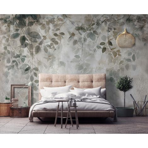 Fototapete Blätter Hängend Beton, für Wohnzimmer und Schlafzimmer, 150 x 105 cm – Komplettset inkl. Kleister & Anleitung (1/5)