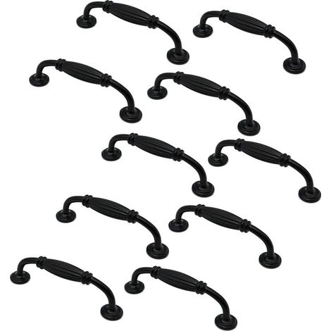 Set mit 10 mattschwarzen Schrank- und Schubladengriffen aus Zinklegierung, 115 mm lang