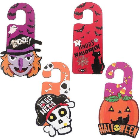 Lot de 4 panneaux de porte à suspendre pour Halloween, en bois, décorations créatives à suspendre à la porte (1/3)