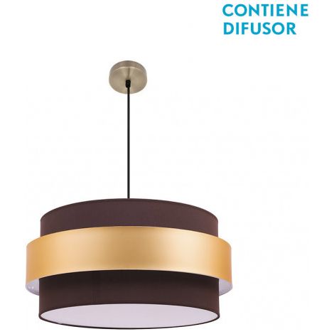 Lampada a sospensione Bremen Pelle/Marrone-Oro 3xE27 (Ø50cm) (1/2)