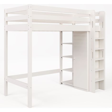 Letto a soppalco per bambini 90 x 200 cm con armadio e 6 ripiani, bianco, MODENUIT (1/5)