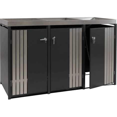 Cache poubelles triple avec jardinière intégrée 125x196x84 cm acier galvanisé inox anthracite 040009316