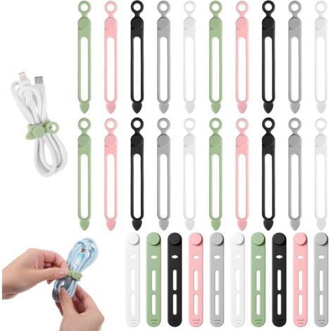 Cable Ties, 20 Pack Adjustable Silicone Reusable Cable Ties for Home, Office, Kitchen, Headphones, Chargers, USB Computer Cords (1/5)