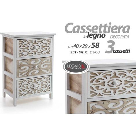 Kommode Nachttisch mit 3 Holzschubladen cm 40 x 29 x 58 h
