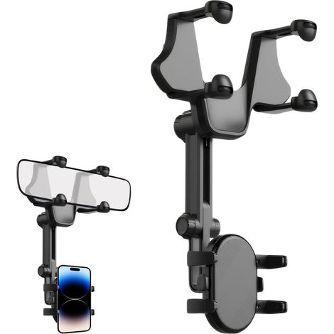 Supporto per telefono da specchietto retrovisore, supporto multifunzionale girevole a 360° per specchietto retrovisore, supporto universale retrattile antivibrazione per smartphone da auto (4 artigli)