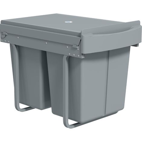 Poubelle coulissante encastrée 2 x 20 L avec bacs amovibles en plastique et métal gris (1/5)