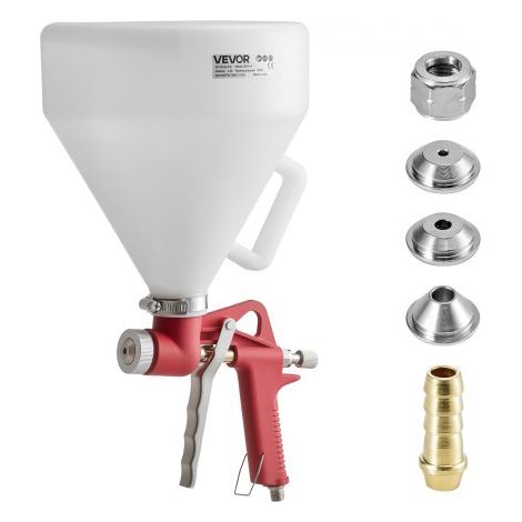 Pistola Pulverizadora Neumática de Pintura Texturizada, Tolva 4,5 L, 3 Boquillas 3,5 mm, 6 mm y 8 mm, con Aire Comprimido para Texturas de Palomitas de Maíz, Derribo y Cáscara de Naranja