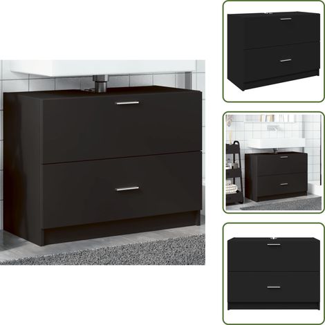 Waschbeckenunterschrank Schwarz 78x37x59 cm Holzwerkstoff - Waschtischunterschrank - Badezimmermöbel - Holzwerkstoff - Schwarzer Badschrank - Spiegelschrank