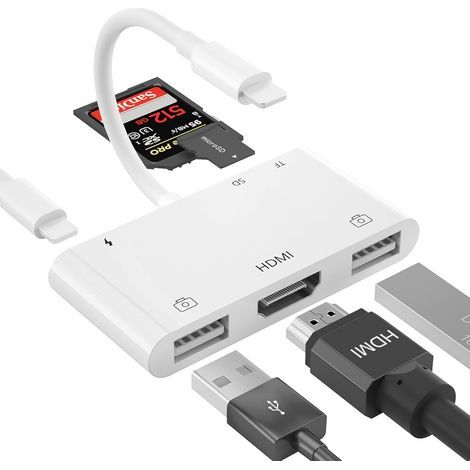 Adaptateur HDMI OTG, hub HDMI USB, adaptateur AV numérique Lightning vers HDMI 6 en 1 (1/5)